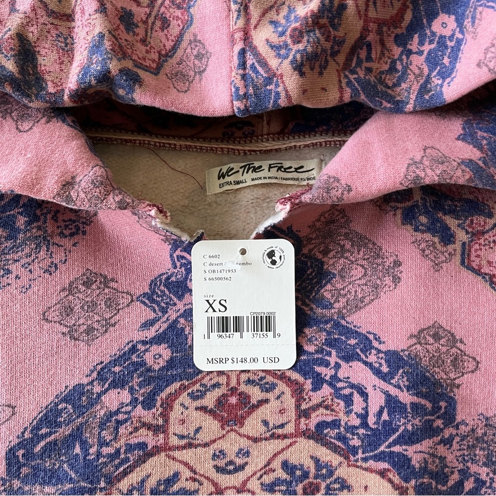 SOLD💝NEW Free People Printed It's a Vibe Hoodie In Desert Rose Combo Pink - Picture 12 of 16
